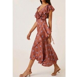 Anthropologie Ruffle Wrap Midi Dress XS Floral Boho Cooper V-Back Flowy Summer